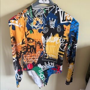 Colorful Graphic Long Sleeve Bodysuit